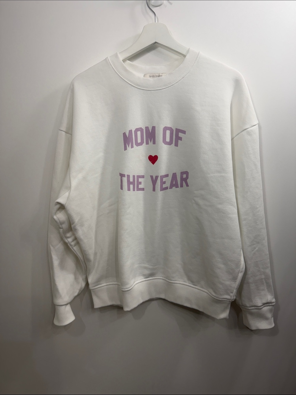Favorite Daughter Mom Of The Year white purple sweatshirt size XS.